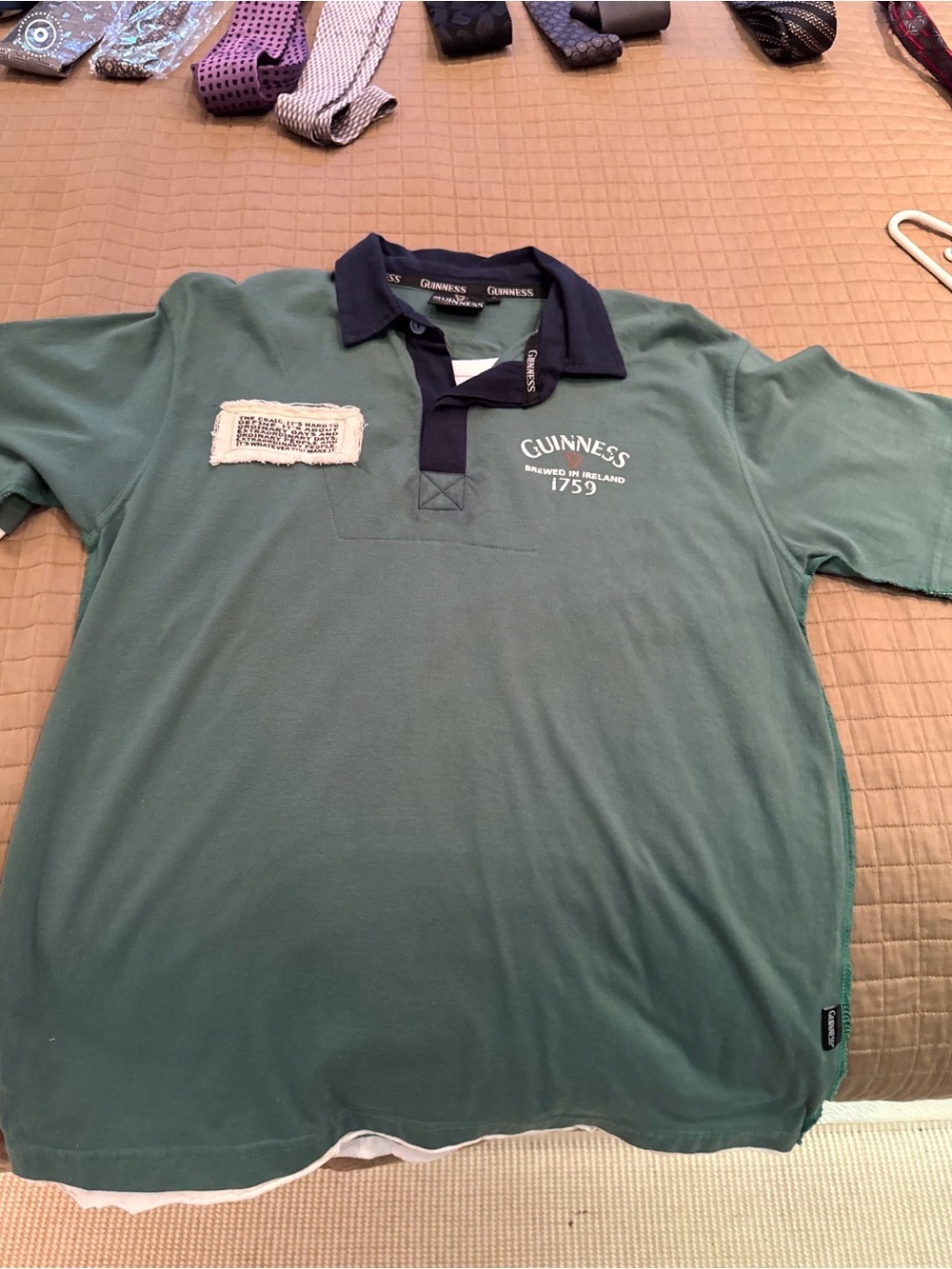 Guinness Green Polo with Navy Contrast Collar